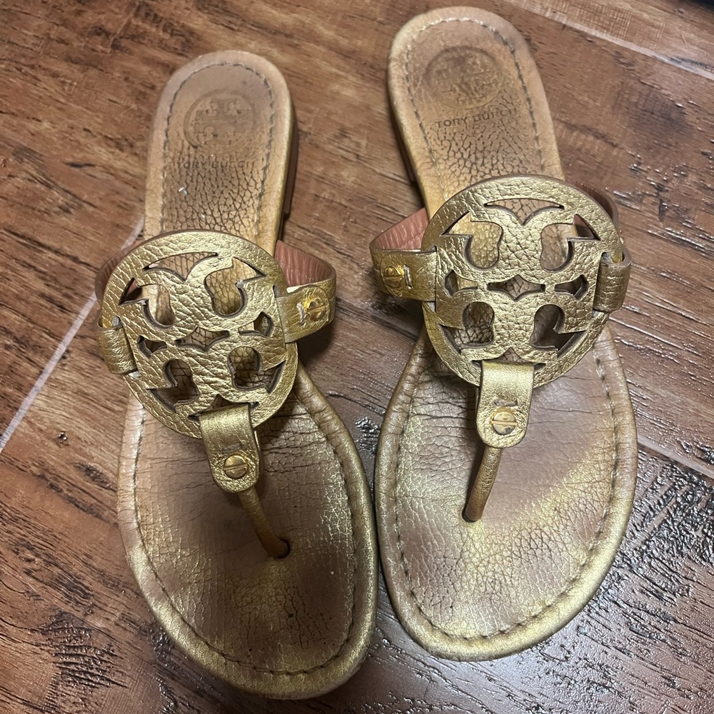 Tory burch miller sandals, gold 8.5
